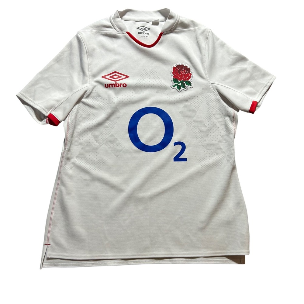 Umbro England Rugby Jersey Mens Large White O2 Sponsor Red Rose Training Shirt